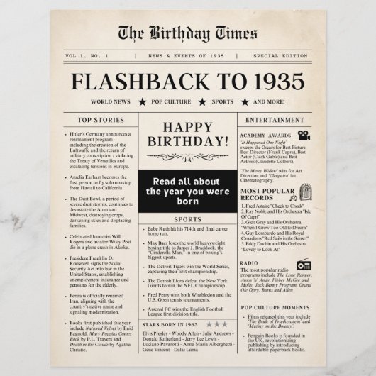 第90誕生日新聞1935セピア (正面)