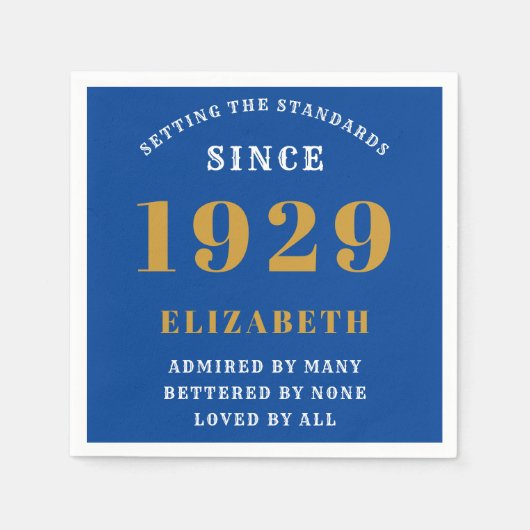 第90誕生日標準生まれ1929青金ゴールド スタンダードカクテルナプキン (正面)