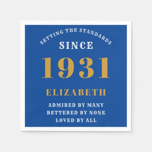 第90誕生日標準生まれ1931青金ゴールド スタンダードカクテルナプキン (正面)