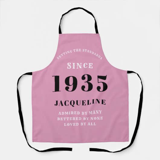 第90誕生日生まれ1935ピンクブラックレディ エプロン (正面)