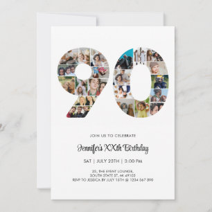 第90誕生日第90カスタム号写真コラージュ 招待状