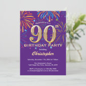 第90誕生日紫と金ゴールドレインボー花火 招待状 (スタンド正面)