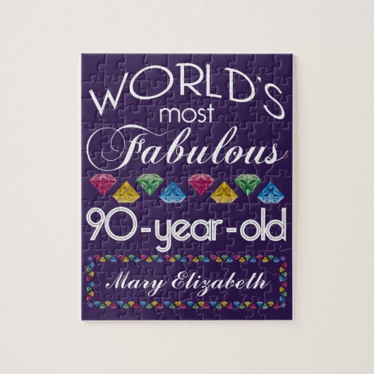 第90誕生日紫色ほとんどのすばらしくカラフルな宝石 ジグソーパズル (縦)