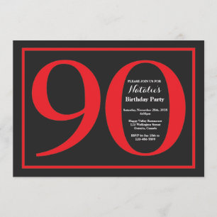 第90誕生日赤と黒の黒い黒板 招待状
