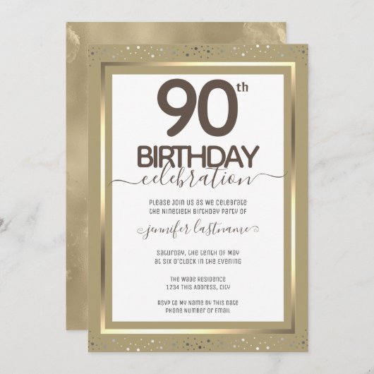第90誕生日金ゴールドフォーマル招待状 招待状 (正面/裏面)