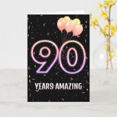 第90誕生日風船と紙吹雪 カード (黄色い花)