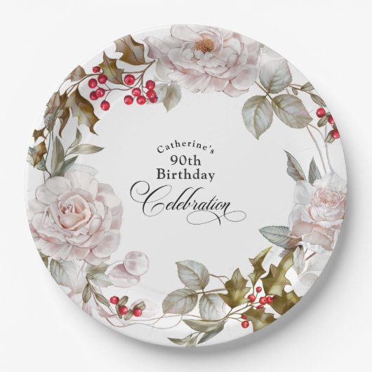 第90誕生日12エレガント月フローラ ペーパープレート (正面)