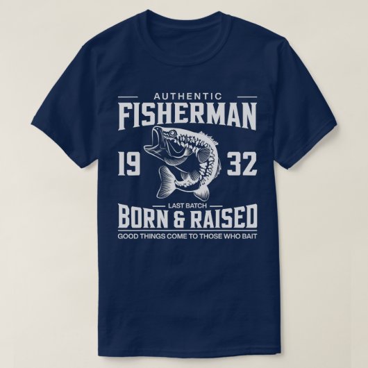 第90誕生日1932魚釣りティーズ生まれ漁師&R Tシャツ (デザイン正面)