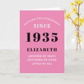 第90誕生日1935生まれ年ピンクブラック氏名年 カード (黄色い花)