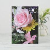 第90誕生祝い! -ピンクのバラの花束 招待状 (スタンド正面)