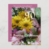 第90誕生祝い! 党または花花束 招待状 (正面/裏面)