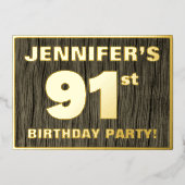 第91回バースデーパーティはっきりしたーフェイク：木目の模様 箔招待状 (正面)