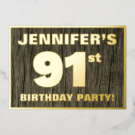 第91回バースデーパーティはっきりしたーフェイク:木目の模様 箔招待状