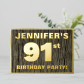 第91回バースデーパーティはっきりしたーフェイク:木目の模様 箔招待状 (立ち正面)