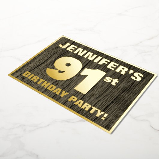 第91回バースデーパーティはっきりしたーフェイク：木目の模様 箔招待状 (回転した状態)