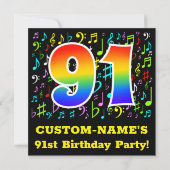 第91回バースデーパーティー：おもしろいミュージックシンボル， Rainbow 91 招待状 (正面)