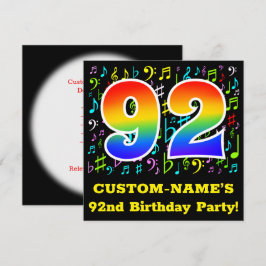 第92回バースデーパーティー:おもしろいミュージックシンボル, Rainbow 92 招待状