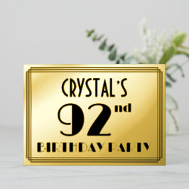 第92回バースデーパーティー – アールデコの外観：「92」 +名前 箔招待状