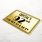 第92回バースデーパーティー – アールデコの外観:「92」 +名前 箔招待状 (回転した状態)