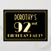第92回バースデーパーティー:アールデコを見る"92",名前あり 箔招待状 (正面)