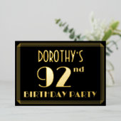 第92回バースデーパーティー:アールデコを見る"92",名前あり 箔招待状 (立ち正面)