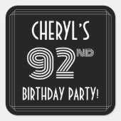 第92回バースデーパーティー：アールデコスタイルと名前をカスタムする スクエアシール (正面)