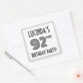 第92回バースデーパーティー:アールデコスタイル+名前をカスタムする スクエアシール (封筒)