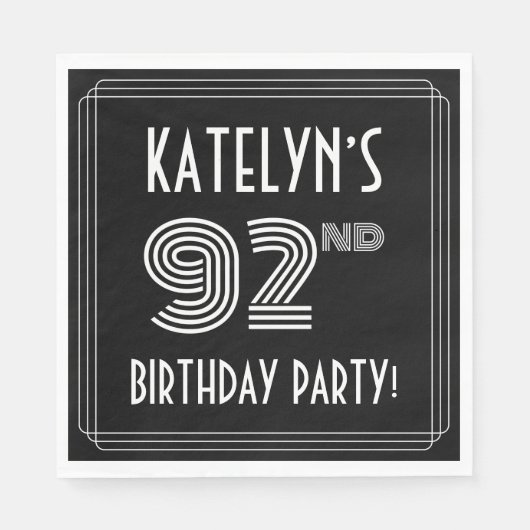 第92回バースデーパーティー:アールデコスタイル+名前をカスタムする スタンダードランチョンナプキン (正面)