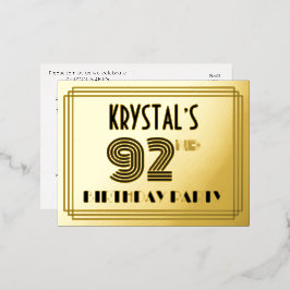 第92回バースデーパーティー～アールデコスタイル「92」 +名前 箔招待状ポストカード