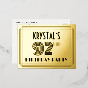 第92回バースデーパーティー～アールデコスタイル「92」 +名前 箔招待状ポストカード