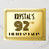 第92回バースデーパーティー~アールデコスタイル「92」 +名前 箔招待状ポストカード (正面)