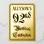 第92回バースデーパーティー – エレガント脚本+名前をカスタムする 箔招待状 (正面)