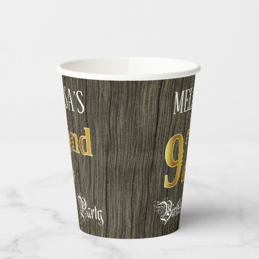 第92回バースデーパーティー – フェイク金ゴールド&ウッドフェイク・ルックス 紙コップ (左)