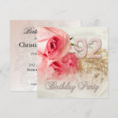 第92回誕生日パーティーの招待、バラと真珠 招待状 (正面/裏面)