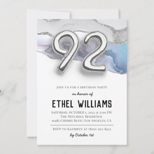 第92回誕生日パーティーへの招待 招待状 (正面)