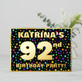 第92回誕生日パーティー – おもしろいカラフル、星パターン 箔招待状 (立ち正面)