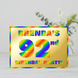 第92回誕生日パーティー – おもしろい、レインボースペクトル「92」 箔招待状