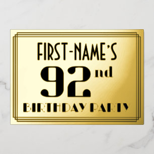 第92回誕生日パーティー：アールデコの外観"92"と名前 箔招待状