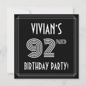 第92回誕生日パーティー:アールデコスタイル(名前をカスタムする付き) 招待状 (正面)