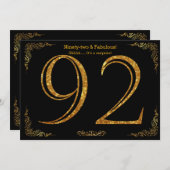 第92回誕生日パーティー,ギャツビースタイル,ブラック金ゴールドグリッター 招待状 (正面/裏面)