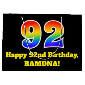 第92回誕生日~おもしろいカラフル,, 鮮やか, Rainbow 92 ラージペーパーバッグ (裏面)