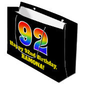 第92回誕生日~おもしろいカラフル,, 鮮やか, Rainbow 92 ラージペーパーバッグ (正面アングル)