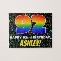 第92回誕生日:おもしろい、カラフル音楽シンボル、92」