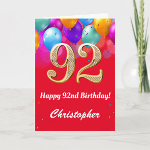 第92誕生日赤と金ゴールド吹きカラフル出 カード