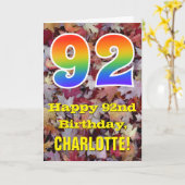 第92誕生日、素朴紅葉、レインボー「92」 カード (黄色い花)