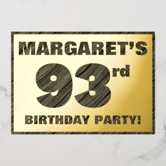 第93回バースデーパーティはっきりした— Wood Grainフェイク文字 箔招待状 (正面)