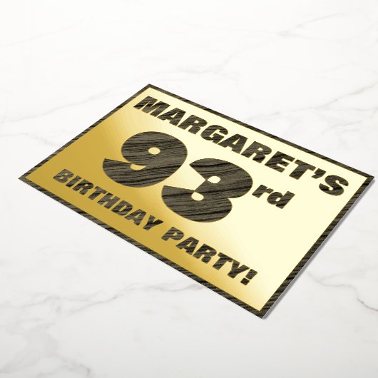 第93回バースデーパーティはっきりした— Wood Grainフェイク文字 箔招待状 (回転した状態)