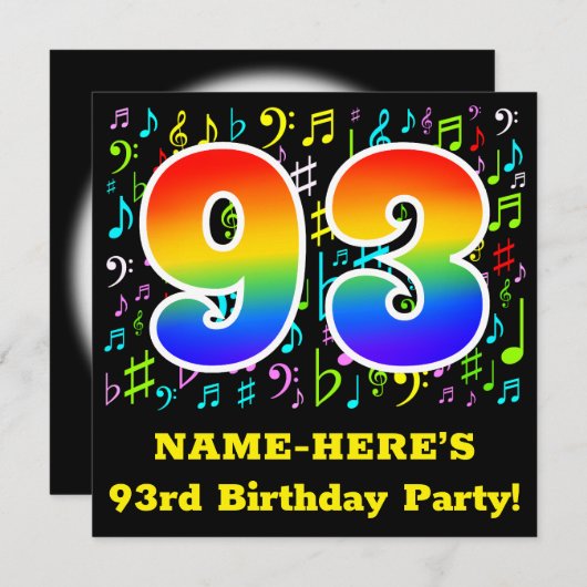 第93回バースデーパーティー:おもしろいミュージックシンボル, Rainbow 93 招待状 (正面/裏面)