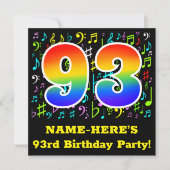 第93回バースデーパーティー:おもしろいミュージックシンボル, Rainbow 93 招待状 (正面)