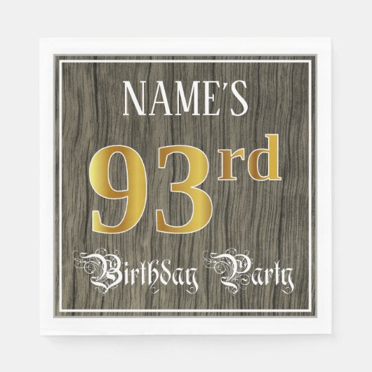 第93回バースデーパーティー – フェイク金ゴールド&ウッドフェイク・ルックス スタンダードランチョンナプキン (正面)